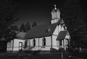 black and white church